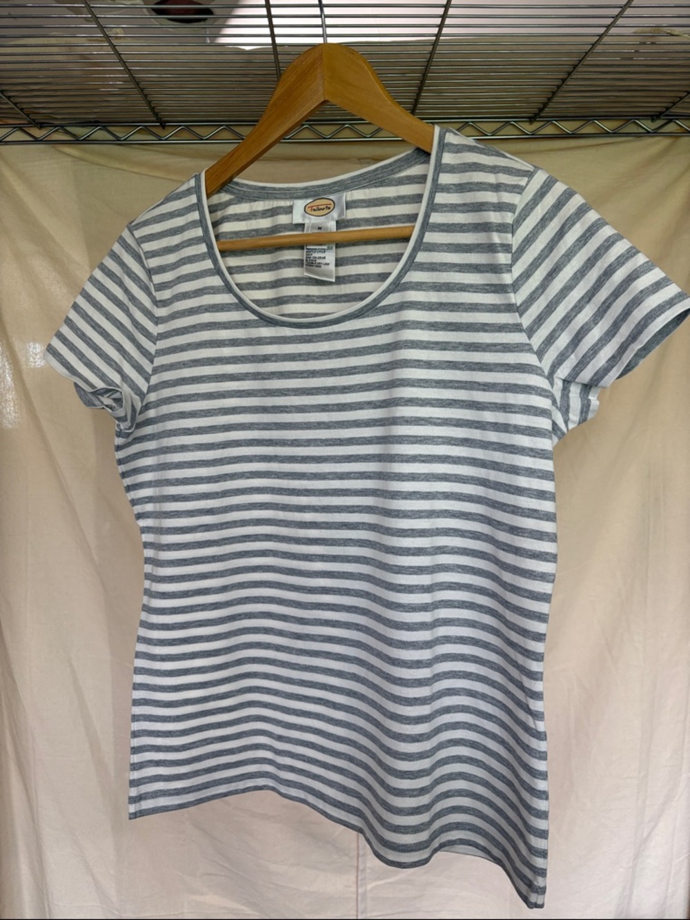 Talbots Gray & White Striped Scoop Neck Short Sleeve Tee